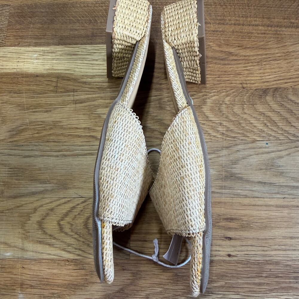 American Eagle Square Toe Mules Sandals Women's 6 Raffia Block Heel New - Picture 6 of 9